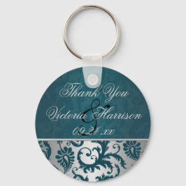 Silver och Teal Damask II: Främjande nyckelkedja f Nyckelring