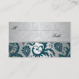 Silver och Teal Damask II-kort Placeringskort