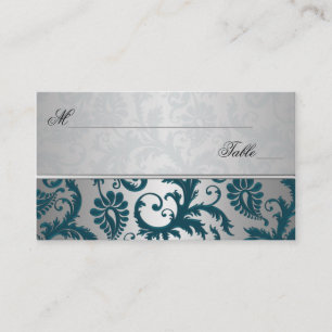 Silver och Teal Damask II-kort Placeringskort