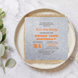 Silver och Topaz Orange Glitter Sweet 16 Inbjudningar