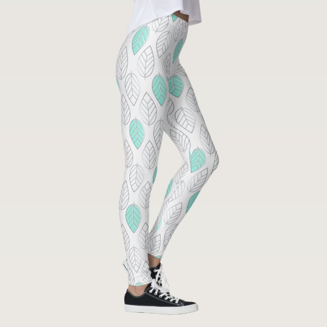 Silver och turkos Chic och modern Löv-design Leggings (Höger)