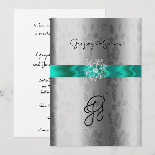 Silver och turkos, inbjudan till Crystal Snowflake (Fram/baksida)
