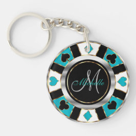 Silver och Turquise Poker Chip Design - Monogram