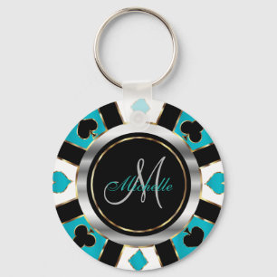 Silver och Turquise Poker Chip Design - Monogram Nyckelring