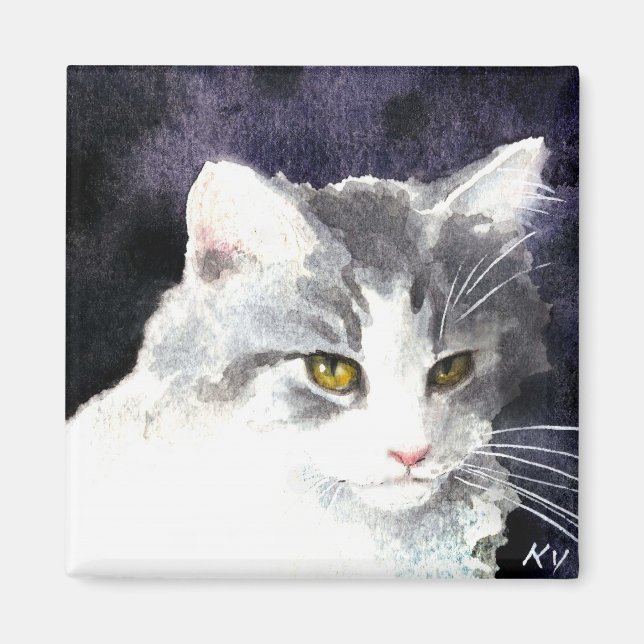 Silver och vit kattmagnet magnet (Framsidan)