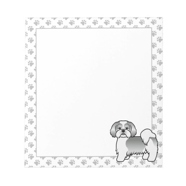 Silver Och Vit Lhasa Apso Söt Tecknad Hund Anteckningsblock (Framsida)