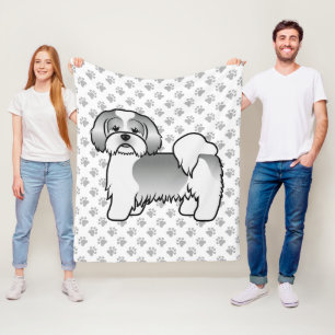 Silver Och Vit Lhasa Apso Söt Tecknad Hund Fleecefilt