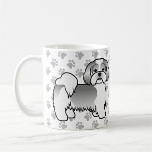 Silver Och Vit Lhasa Apso Söt Tecknad Hund Kaffemugg