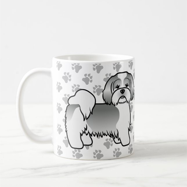 Silver Och Vit Lhasa Apso Söt Tecknad Hund Kaffemugg (Vänster)