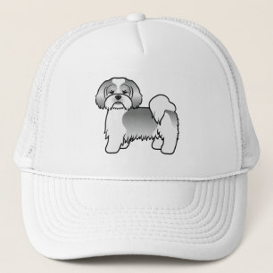 Silver Och Vit Lhasa Apso Söt Tecknad Hund Keps