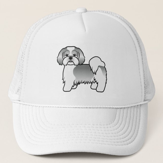 Silver Och Vit Lhasa Apso Söt Tecknad Hund Keps (Framsida)