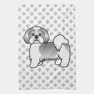 Silver Och Vit Lhasa Apso Söt Tecknad Hund Kökshandduk