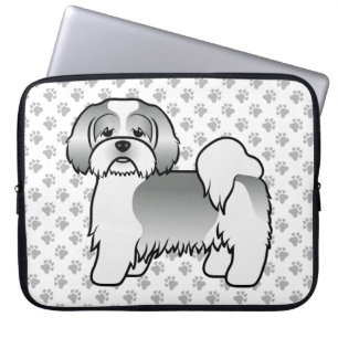 Silver Och Vit Lhasa Apso Söt Tecknad Hund Laptop Fodral