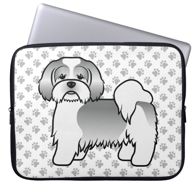 Silver Och Vit Lhasa Apso Söt Tecknad Hund Laptop Fodral (Framsidan)