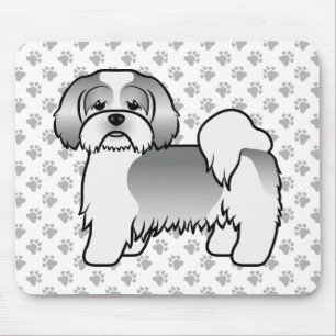 Silver Och Vit Lhasa Apso Söt Tecknad Hund Musmatta