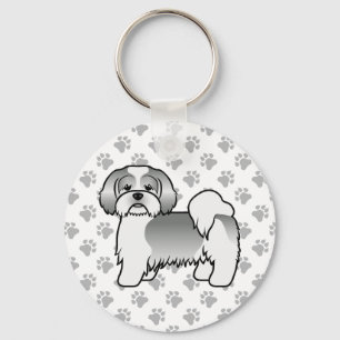 Silver Och Vit Lhasa Apso Söt Tecknad Hund Nyckelring
