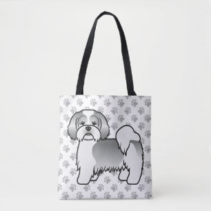 Silver Och Vit Lhasa Apso Tecknad Hund & Tassar Tygkasse