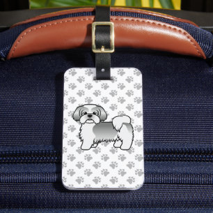 Silver Och Vit Shih Tzu Hund & Anpassad Text Bagagebricka