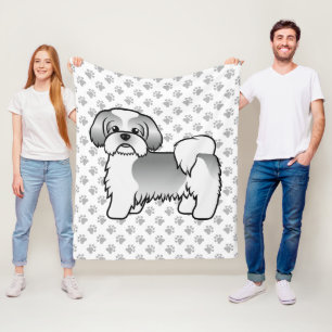 Silver Och Vit Shih Tzu Söt Tecknad Hund Fleecefilt