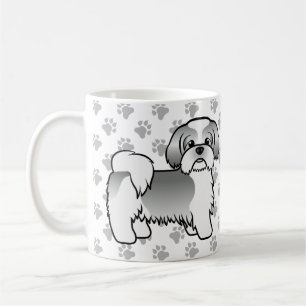 Silver Och Vit Shih Tzu Söt Tecknad Hund Kaffemugg