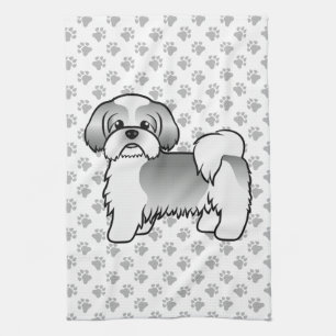 Silver Och Vit Shih Tzu Söt Tecknad Hund Kökshandduk