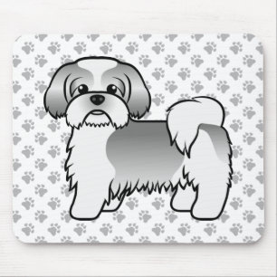 Silver Och Vit Shih Tzu Söt Tecknad Hund Musmatta