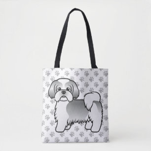 Silver Och Vit Shih Tzu Tecknad Hund & Tassar Tygkasse