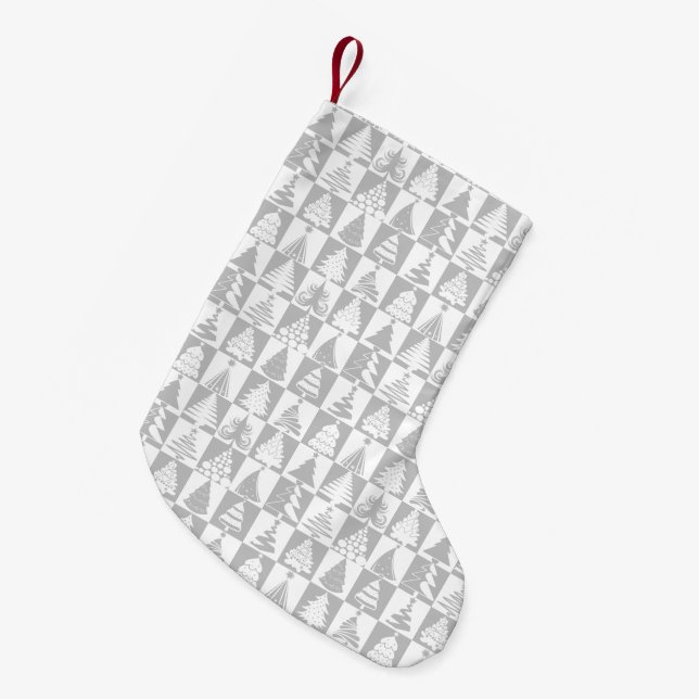 Silver Och Vita Julgranar Högtidsmönster Liten Julstrumpa (Framsidan (Hängande))