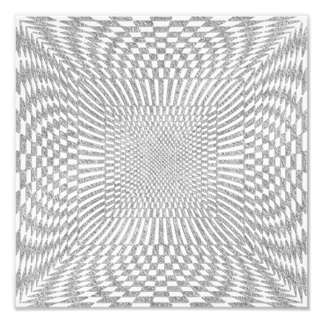 Silver och vitt förvrängt utcheckat Mönster Fototryck (Framsidan)