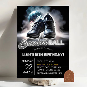 Silver och White Disco Sneakerball Birthday Inbjudningar