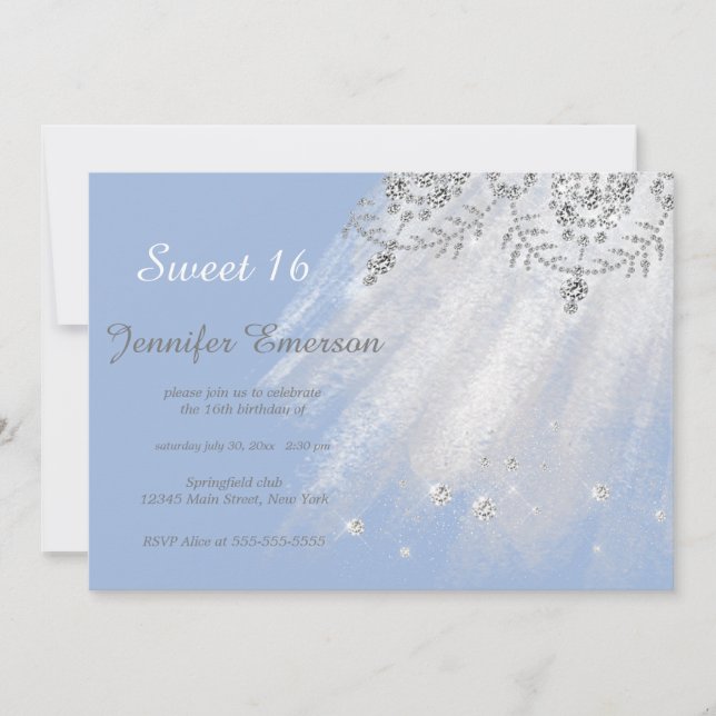 Silver och White Dress Glitter Sweet sixteen Inbjudningar (Framsida)