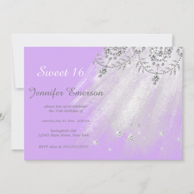 Silver och White Dress Glitter Sweet sixteen Inbjudningar (Framsida)