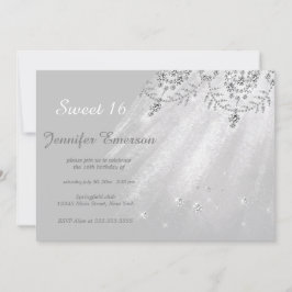 Silver och White Dress Glitter Sweet sixteen Invit Inbjudningar
