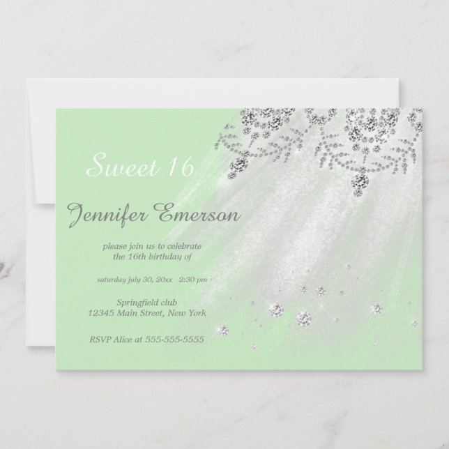 Silver och White Dress Glitter Sweet sixteen Invit Inbjudningar (Framsida)