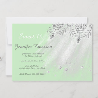 Silver och White Dress Glitter Sweet sixteen Invit Inbjudningar