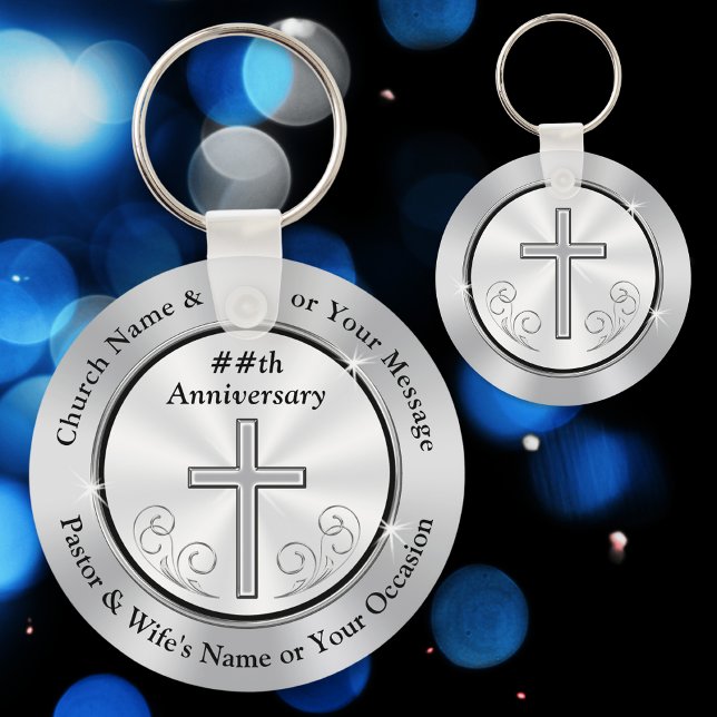 Silver och White Personlig Church Party favors Nyckelring (Church Anniversary Party Favors. Pastor Anniversary Party Ideas. Gifts for Church Members. Christian)