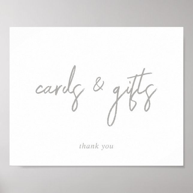 Silver och White Script-kort och gåvor skylt (Framsidan)