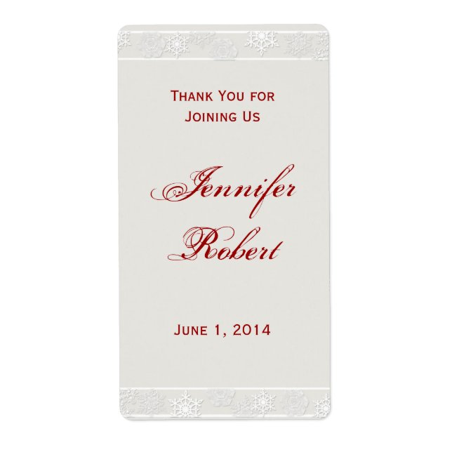 Silver och White Snowflake Bröllop Vin Fraktsedel (Framsidan)