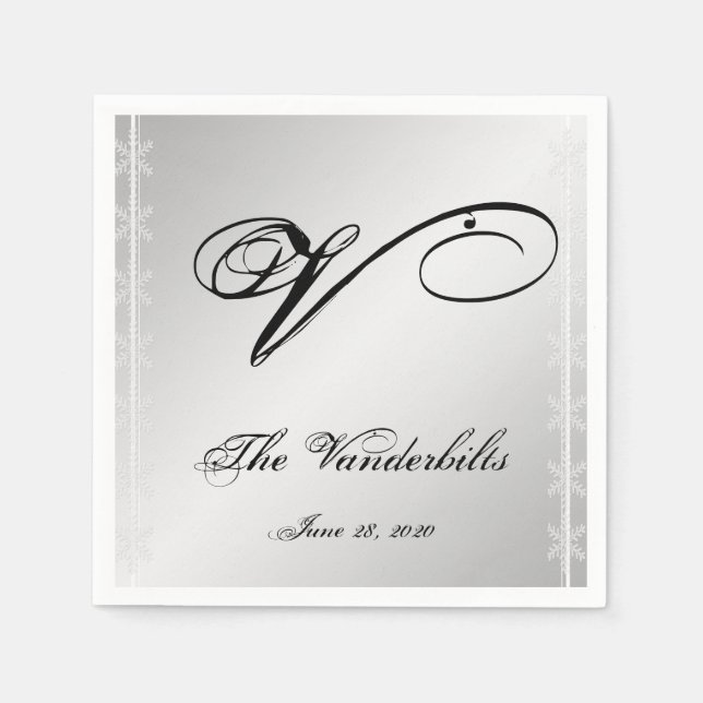 Silver och White Snowflake Winter Napkins Pappersservett (Framsidan)