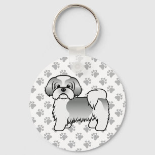 Silver och WhiteShih Tzu Cute Tecknad hund Nyckelring
