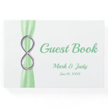Silver Ofinity Grönt Ribbon Bröllop Guestbook