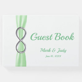 Silver Ofinity Grönt Ribbon Bröllop Guestbook Gästböcker