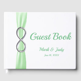 Silver Ofinity Grönt Ribbon Bröllop Guestbook Gästböcker