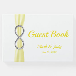 Silver Ofinity Gult Ribbon Bröllop Guestbook Gästböcker