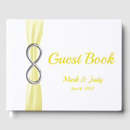 Silver Ofinity Gult Ribbon Bröllop Guestbook Gästböcker