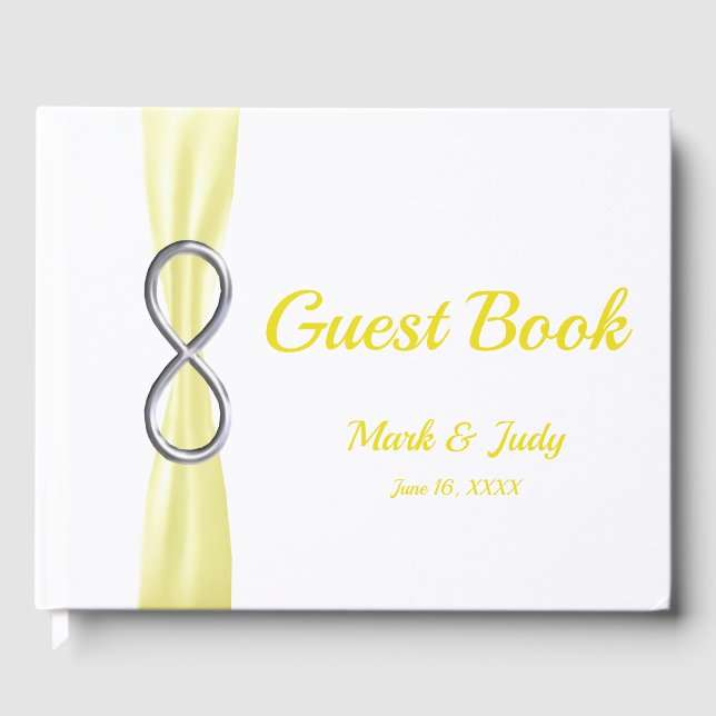 Silver Ofinity Gult Ribbon Bröllop Guestbook Gästböcker (Framsida)