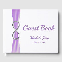 Silver Ofinity Lila Ribbon Bröllop Guestbook