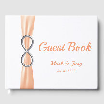 Silver Ofinity Orange Ribbon Bröllop Guestbook