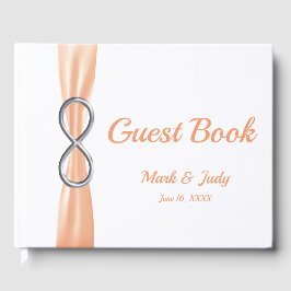 Silver Ofinity Orange Ribbon Bröllop Guestbook Gästböcker