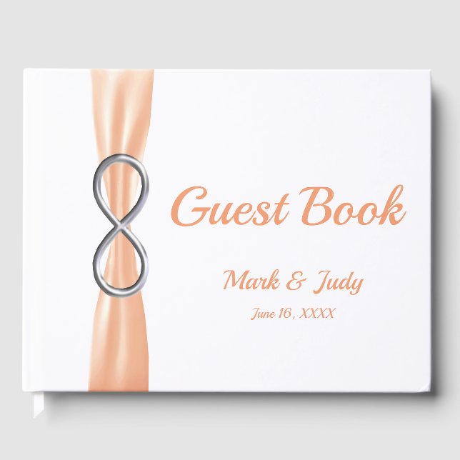 Silver Ofinity Orange Ribbon Bröllop Guestbook Gästböcker (Framsida)